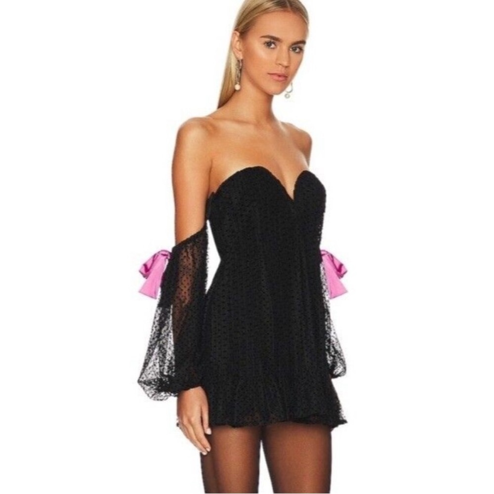For Love and Lemons Carolyn Mini Dress Black Lace Satin Bow New Size Medium - Picture 2 of 13